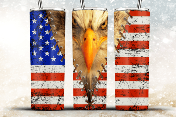 Eagle American Flag Wood 20oz SkinnyWrap Graphics