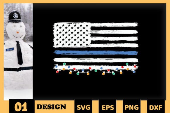 Police Wife Christmas America Flag Graphics